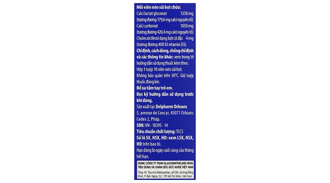 Viên nén sủi bọt CalSource Sandoz 600 + Vitamin D3 trị loãng xương tuýp 10 viên - 8